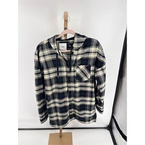 Burton Analog Plaid Snap Hooded Jacket Mens Size Medium Truitt Flannel 17423